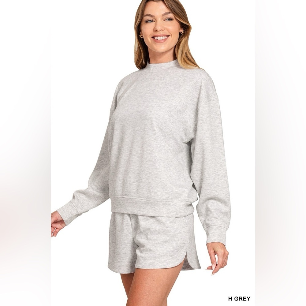 Zenana Scuba Long Sleeve Sweatshirt and Shorts Set